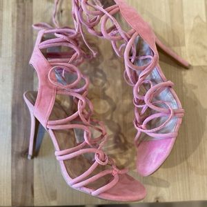 Pink laced up heels